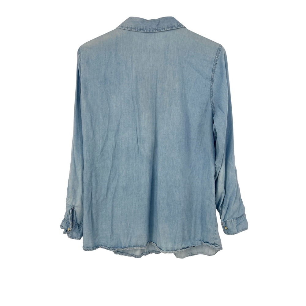 Pearl Snap Chambray Denim Embroidered Button Down Shirt XL Boho Krazy Kat - Picture 3 of 7